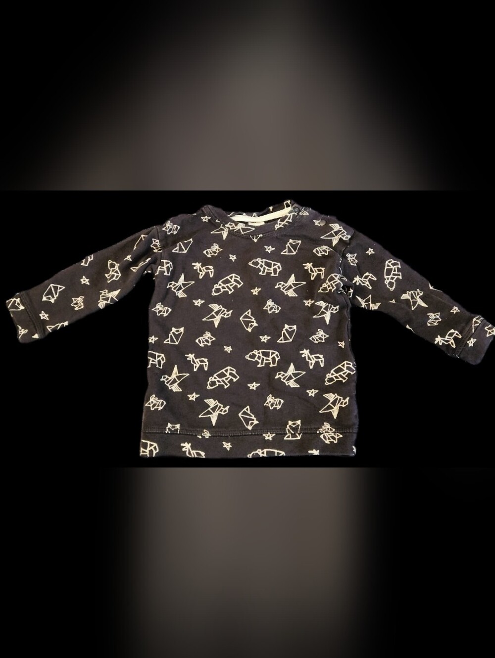 #KCB69 Black Tee with White Origami Animal Print
